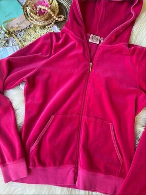 Vintage Juicy Couture Pink Jacket Velour Y2K P&G Iconic Hoody Tracksuit Top XL L